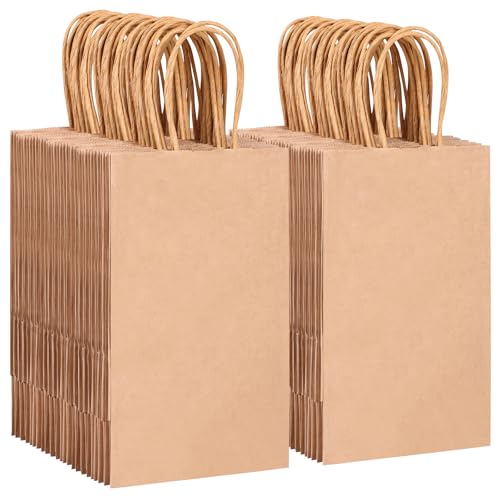 OUTUXED 150pcs Brown Paper Gift Bags, 5.25x3.2x8in Small Paper Bags with Handles Bulk for Shopping, Birthday, Wedding, Mer...