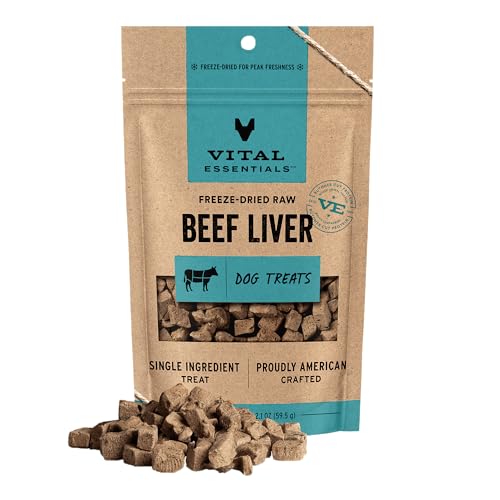 Vital Essentials Freeze Dried Dog Treats | Beef Liver, Single Ingredient | Premium Quality | Grain Free Training Treats fo...
