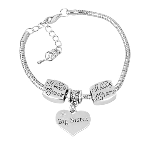 Infinity Collection Big Sister Bracelet – Silver-Tone Heart Charm Jewelry with I Love You More Beads – Adjustable Gift Bra...