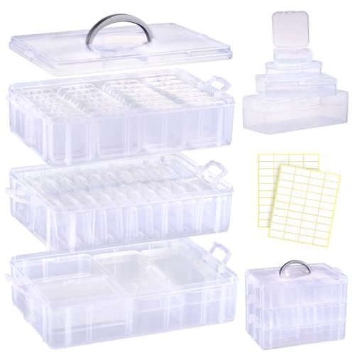 Funtopia Bead Organizers and Storage, 56 Pcs Small Plastic Containers with Lids and 3-Tier Stackable Storage Box, Mini Cle...