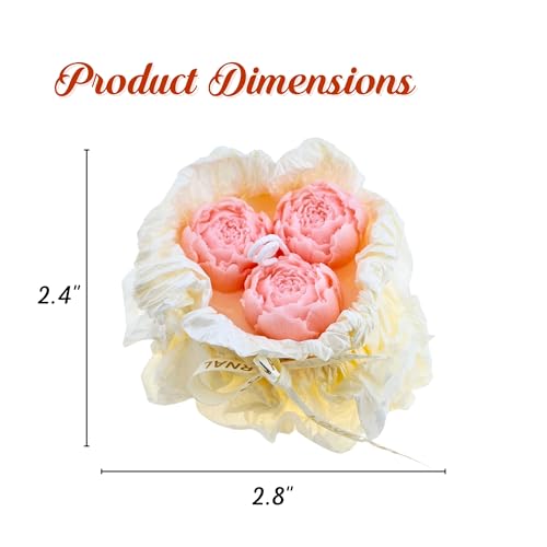 Handmade Floral Bouquet Candle, Scented Peony & Rose Shape, Gift for Women, Home Décor, Aromatherapy, Small (2.8"x2.4", 3 ...