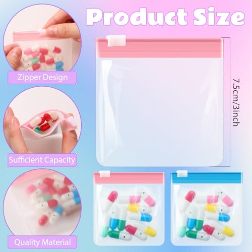 Handepo 24 Pieces Pill Pouch Bags Zippered Set Reusable Translucent Medicine Organizer Sealing Travel Plastic Bags with Sl...