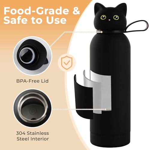 Vacuum Insulated Stainless Steel Water Bottle, Cute Cat Lid Tumbler for Cold & Hot, Coffee Travel Mug, Leakproof, Gifts, B...