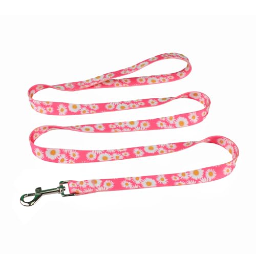 Olahibi Harness and Leash Set, Floral Pattern, 5ft Matching Leash, No Pull, Easy Wear for Medium Dogs.(M, Pink Daisy)