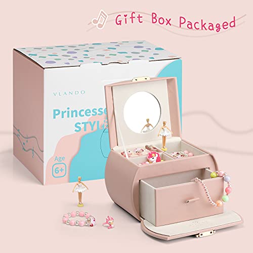 Vlando Kids Musical Jewelry Box for Girls with Drawer, Music Box with Ballerina and Stickers for Birthday Bedroom Decor, V...