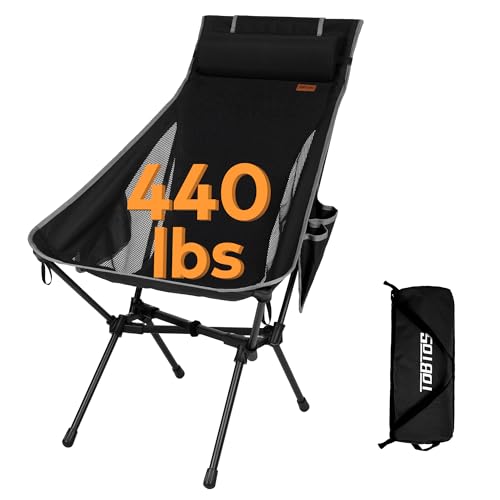 TOBTOS Portable High Back Camping Chair, Support 440 lbs, Ultralight Folding Chair with Head Support, Compact Backpacking ...