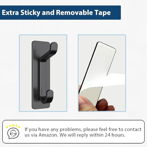 pickpiff Wall Hooks for Coat and Towel: 13LB Strong Adhesive Door Hanger Stick on, Black 4 Pack
