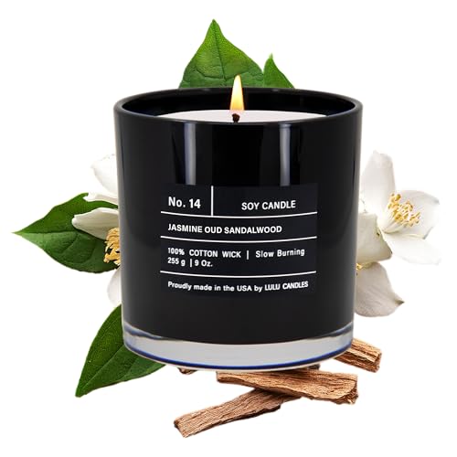 Lulu Candles | Jasmine, Oud & Sandalwood | Luxury Scented Soy Jar Candle | Hand Poured in The USA | Highly Scented & Long ...