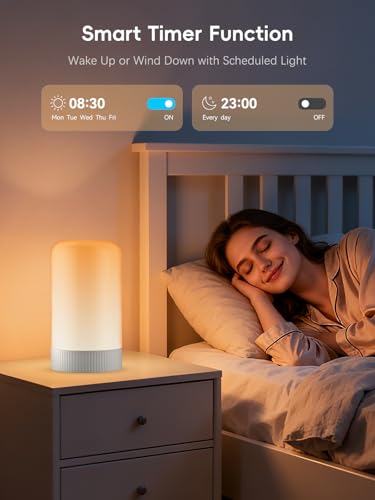 RGBICWW Smart Table Lamp, Touch Bedside Lamp with App Control, LED Desk Lamp with Music Sync, 30+ Scenes & 16M Colors, Col...