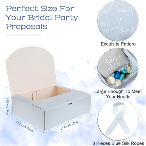 Marspark 8 Pack Blue Bridesmaid Proposal Gift Boxes with Ribbon 7.87 x 10.6 Inch Will You Be My Maid of Honor Bridesmaid B...