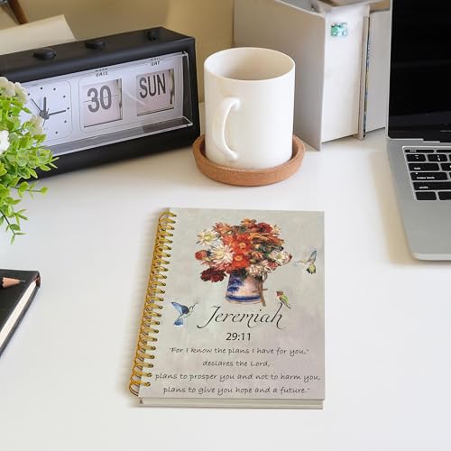 ROXMART Christian Floral Hummingbird Glitter Spiral Notebook, Jeremiah 29:11 Bible Verse Journal, Religious Scripture Hard...