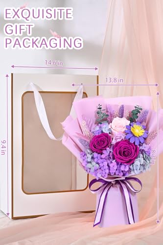 Yastouay Preserved Flowers for Delivery, Last 1-3 Years Flowers Bouquet, Purple Rose Forever Flowers with Gifts Box, Birth...
