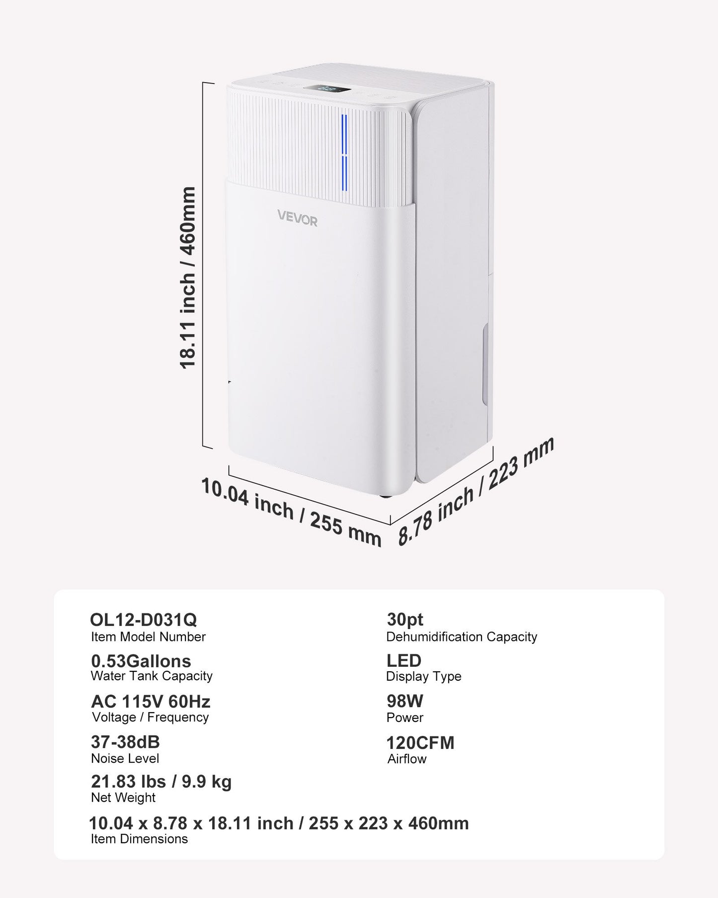 30 Pints Dehumidifier For Home And Basement Smart Humidity Low Noise For Room