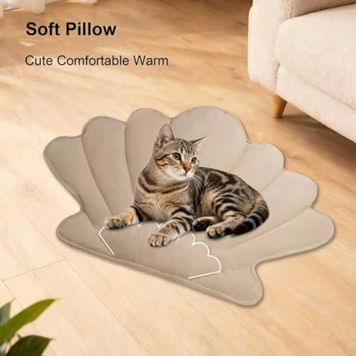 outtip 27" X 20" Reversible Seashell Shaped Cute Cat Mat Bed, Durable Soft Bed Mat for Cats, All-Season Washable Pet Pad B...