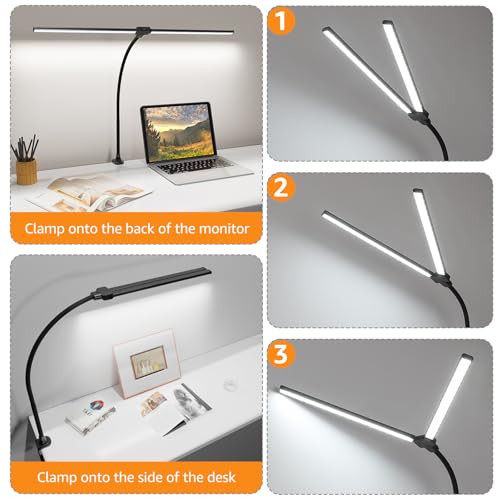 ShineTech LED Desk Lamp, 31.5" Ultra Wide Double Head Architect Light with Clamp, 50 Adjustable Lighting Modes, Eye-Caring...