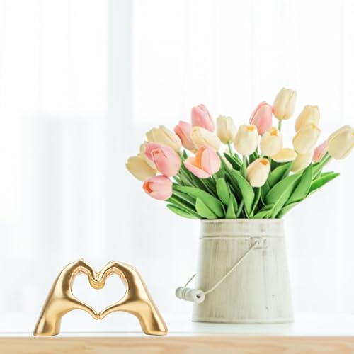 Small Heart Hands Sculpture Decor for Living Room Bedroom Bookshelf Coffe Table and Office Display, Love Finger Statue Mod...