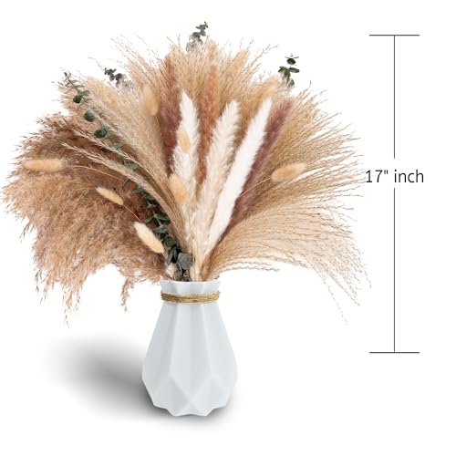Pampas Grass Decor, Dried Flower Bouquet with Bunny Tail Grass, Pampas Grass & Eucalyptus, Boho Centerpieces for Tables & ...