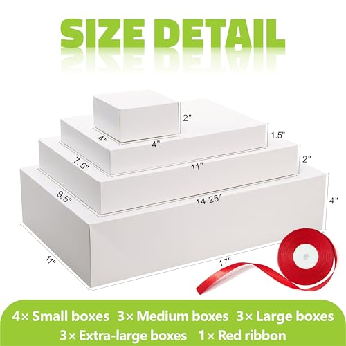 Bobobag 13 Pack White Gift Boxes with Lids for Presents, Assorted size Gift Boxes for Christmas ( 3 Extra large 17",3 Larg...