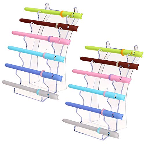 Hipiwe Acrylic Pen Holder Display Stand Clear Makeup Brush Rack Organizer Holder 6-Slots Nail Brush Eyebrow Fountain Pen R...
