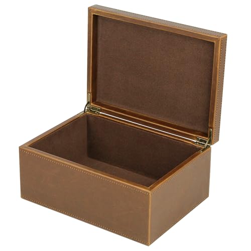 HofferRuffer Faux Leather Decorative Box, Large Wooden Structure Keepsake Box Accessory Organizer Jewelry Organizer with H...