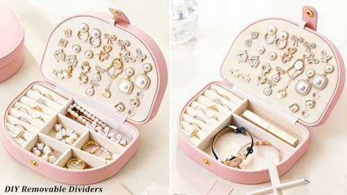 QBestry Travel Jewelry Case for Women Girls, Seashell-Shaped Small Jewelry Box with 40 Earring Holders & 5 Necklace Hooks,...