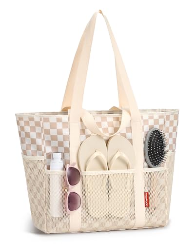 WOOMADA Large Mesh Beach Tote -Tote Bag for Towels & Vacation Essentials
