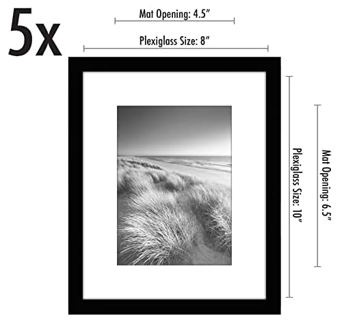 Americanflat 8x10 Picture Frame with Polished Plexiglass - Set of 5 - Use as 5x7 Frame with Mat or Display 8x10 Photo With...