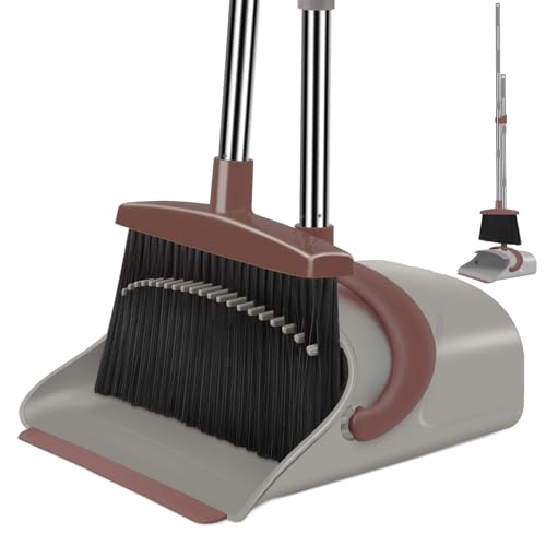 Ivandar Broom with Dustpan Combo Set, 50.6 inch Long Handle, Upright Standing Broom and Dustpan Set Quiet Cleaning Tool Sw...