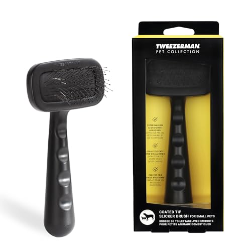 Tweezerman Dog and Cat Slicker Brush for Pets, Grooming Brush with Coated Bristles to Prevent Scratching and Ergonomic Handle