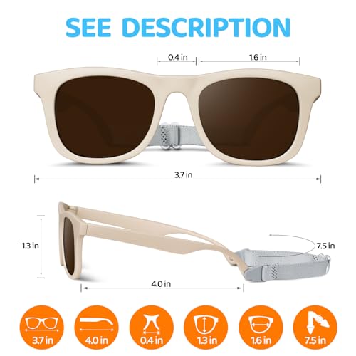 RIVBOS Baby Sunglasses Boys&Girls with Strap UV400 Polarized Flexible for Toddler,Infant and Newborn(0-24month) RBK0231