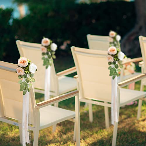 Giegxin 16 Pcs Wedding Aisle Decorations Pew Flower for Wedding Ceremony Aisle Chair Artificial Rose Chair Back Floral Dec...