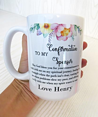Personalized Confirmation Sponsor Mug – Custom Thank You Gift with Name – Religious Appreciation Present for Mentor or God...