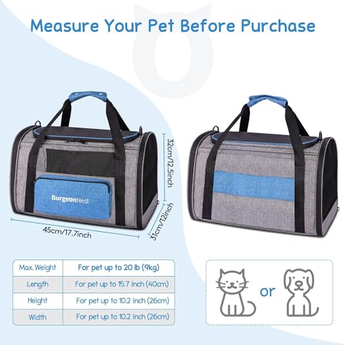 BurgeonNest Cat Carrier for Large Cats 20 lbs,Medium Pet Under 25 lbs,2 Puppy and Small Dogs with Unique Side Bag,Top Load...