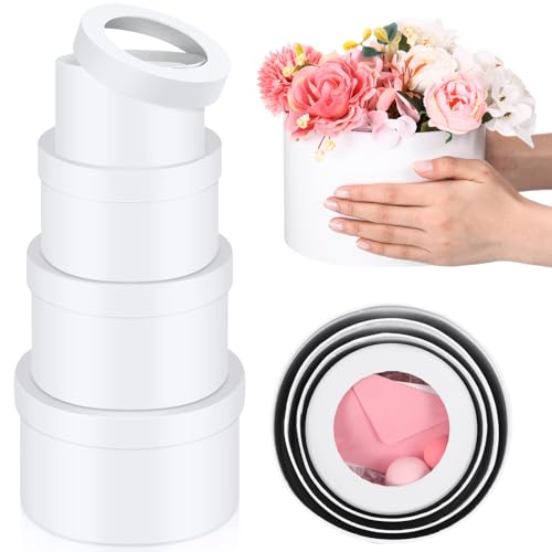Weekgrat Set of 4 Round Gift Boxes for Presents, Flower Boxes with Lids for Arrangements, Flower Arrangements Nesting for ...
