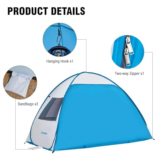 EchoSmile Pop Up Beach Tent for 4 Person Family, UPF 50+ Sun Shelter & Waterproof Beach Shade, Automatic Easy Setup Portab...