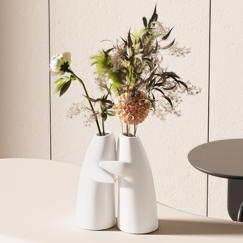for Her – Embrace Ceramic Vase Set of 2, White Hugging Design Flower Vase, Minimalist Romantic Home Decor for Anniversary...