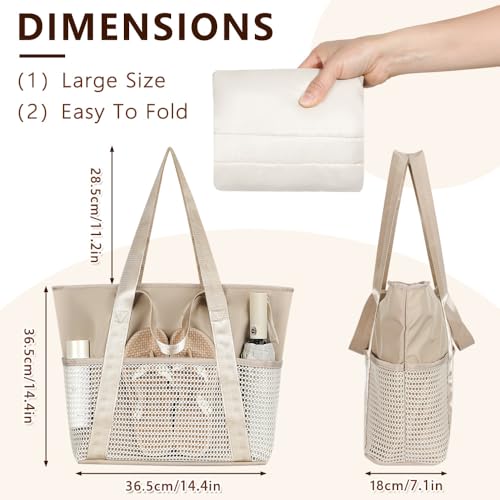 Waterproof Sandproof Beach Bag with Zipper and 6 Pockets - Foldable Lightweight Tote for Pool, Travel