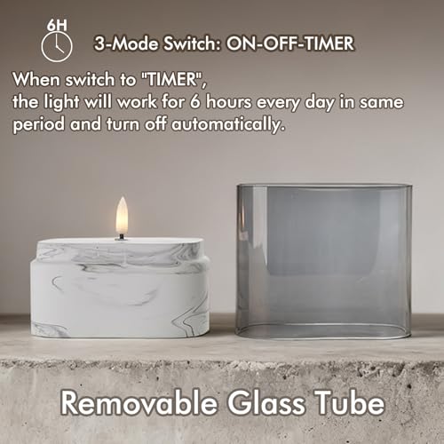 Fanna Rectangular Flameless LED Candle with Timer in Marble Texture, Battery Operated Glass Candle for Home Decor and Tabl...