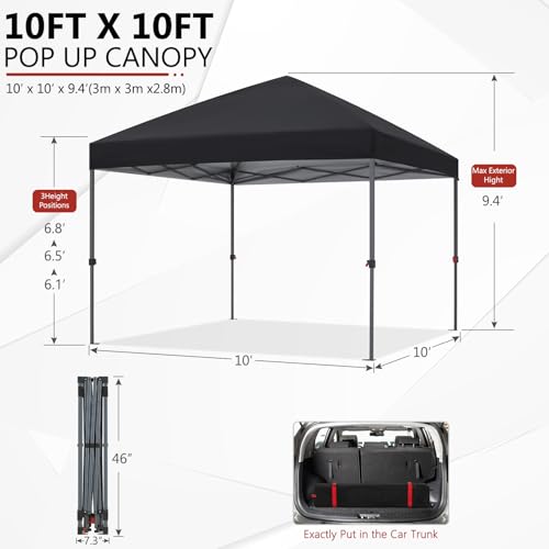 ABCCANOPY Pop Up Canopy - Outdoor Patio Portable Canopy Tent Heavy Duty for Backyard and Deck with 4 Sandbags(Black, 10x10)