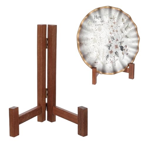 Wooden Plate Stands for Display, 7 Inch Plate Holders for Displaying, Rustic Folding Decorative Picture Frame Stand Easel ...