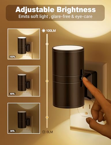 Night Lights Plug into Wall, Dimmable Night Light Plug in, Modern Night Lights with Dusk to Dawn Light Sensor, Soft White ...
