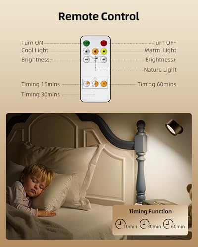 AMETHEUS LED Wall Mounted Lights, Rechargeable Wall Sconces Lamp, 3 Color Temps & Remote and Touch, 360°Rotation Dimmable ...