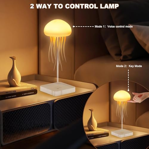 BomKra Jellyfish Lamp, Voice Control Jellyfish Lamp with Dancing Legs, RGB Gradient Jellyfish Bedside Lamp, Rechargeable J...