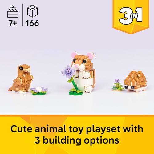 LEGO Creator 3 in 1 Cute Hamster with a Flower Building Toy for Girls & Boys, Ages 7+ - Kids Build a Hamster, Hedgehog or ...