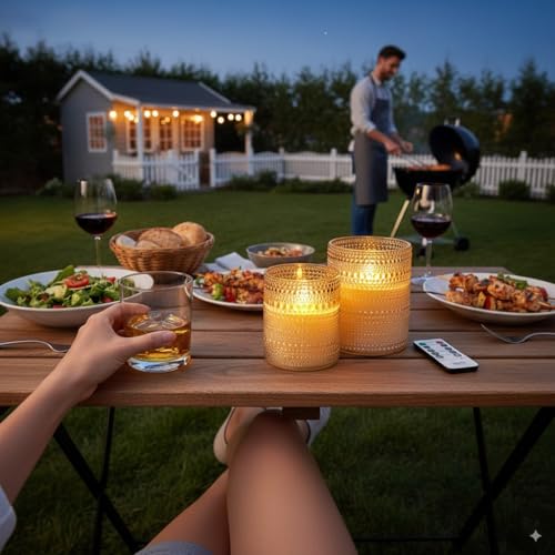 VENTA Beyond The Flame Mesmerizing Dotted Glass Candles | Set of 2 Ivory LED Pillars | Create a Magical, Worry-Free Glow w...