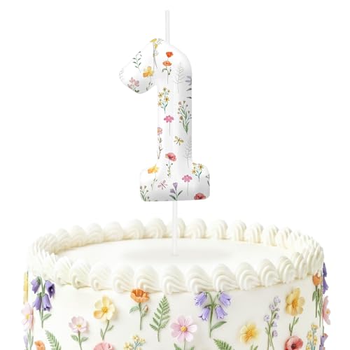 Wildflower Number Candles, Flower Birthday Candles, Floral Cake Topper for Spring Party Decorations, Boho Birthday Supplie...