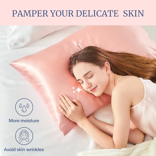 BEDELITE Satin Pillowcase for Hair and Skin, Super Soft and Cooling Similar to Silk Pillow Cases 2 Pack with Envelope Clos...