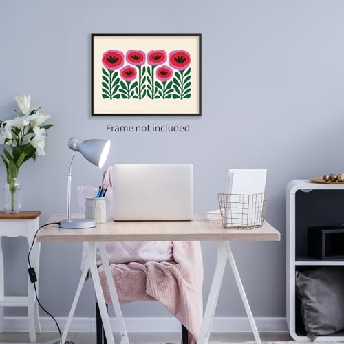 Heltrappe Pink and Green Flower Poster Vintage Nature Abstract Botanical Wall Art Poppies Canvas Prints for Gallery Living...