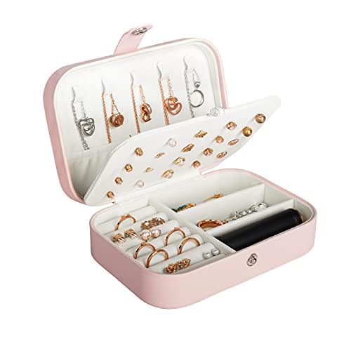 Hatori Travel Jewelry Box, PU Leather Small Jewelry Organizer for Women Girls, Portable Mini Travel Case Display Storage H...