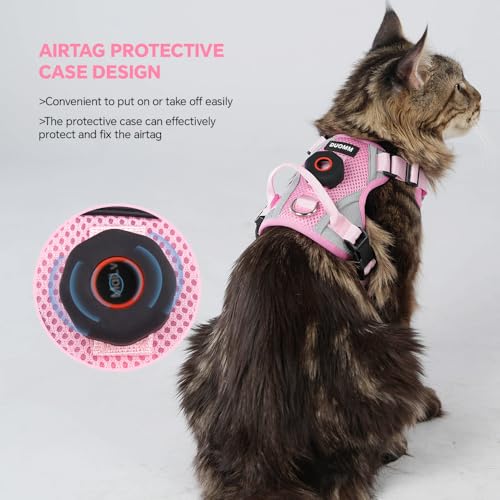 Cat Harness and Leash Set with AirTag Holder: Upgraded Escape Proof Vest with Lead for Small Dog Puppy Large Cat Walking，S...